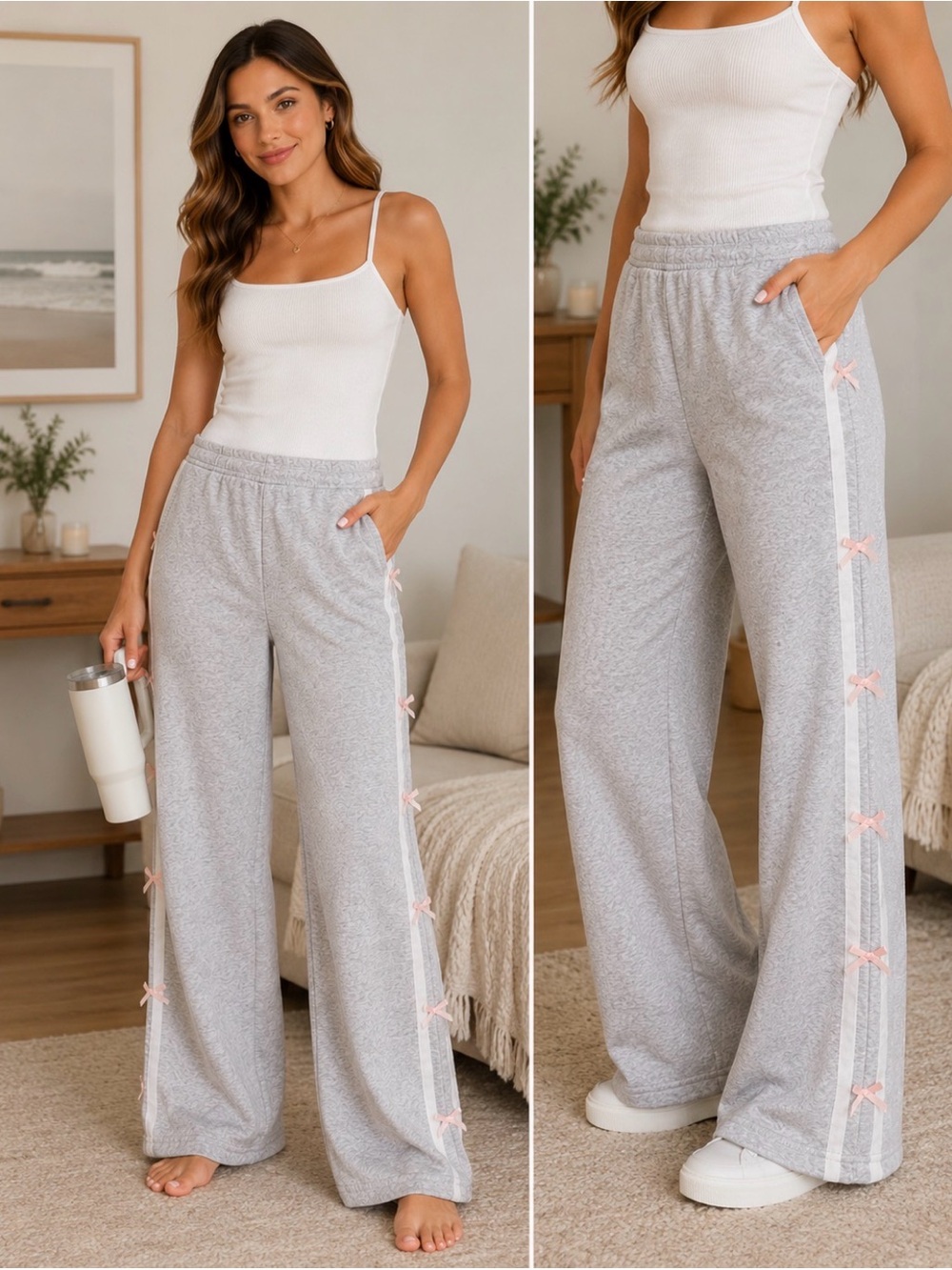 Derek Heart Light Gray Cozy Lounge Pants with White Label